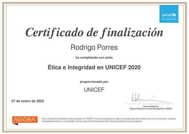 Certificado de Ética de UNICEF