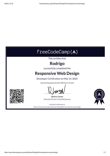 Certificación de freeCodeCamp en Responsive Web Design, 300 horas