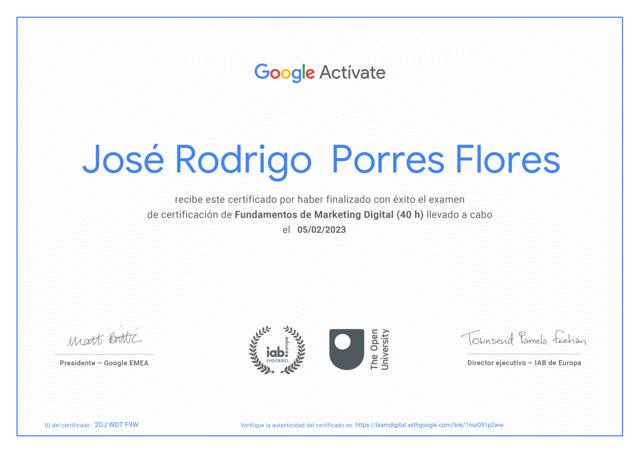 Certificado de Google en Marketing Digital
