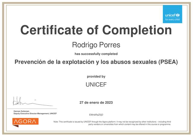 Certificado PSEA — Protección contra la Explotación y el Abuso Sexual
